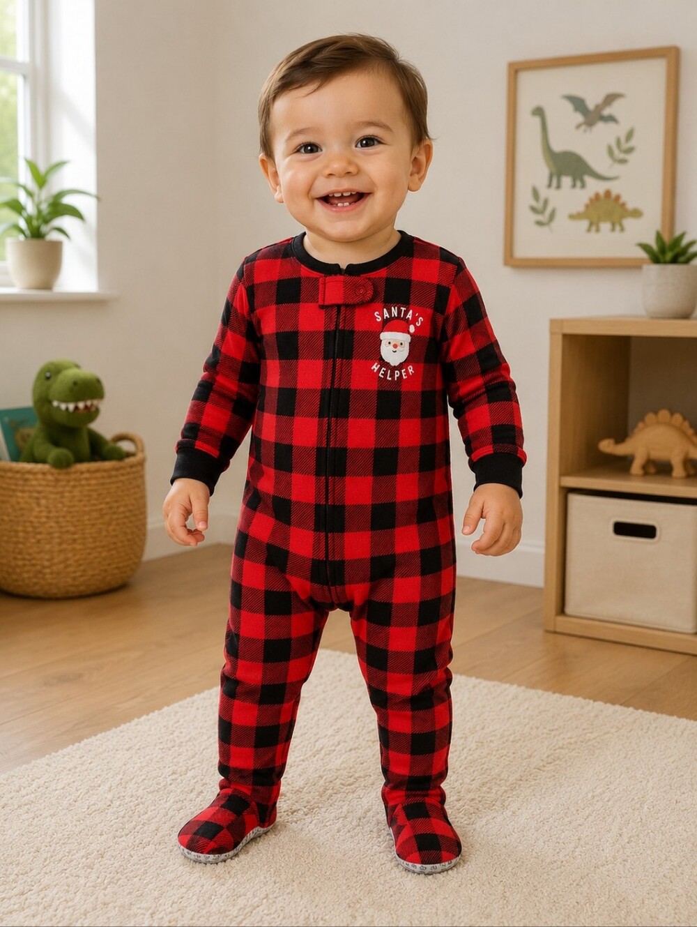 18m Carter's Fleece Plaid Santa Footies